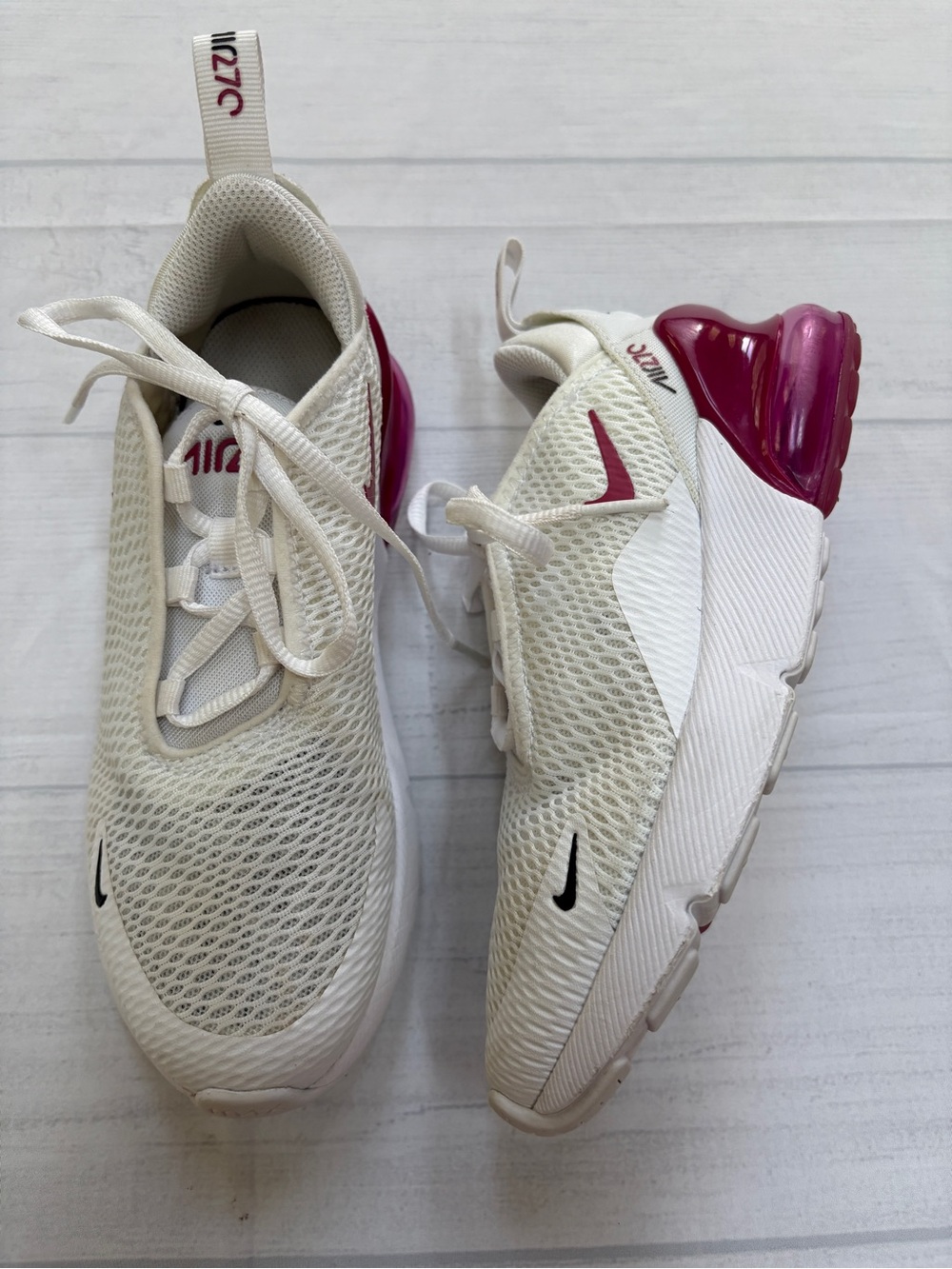 Nike White and Burgundy/Pink Air Max 270 Sneakers